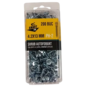 Șurub autofiletant pe metal 4,2*13 cu burghiu și cu cap plat și șaibă zincat 57SFP (50 buc.)