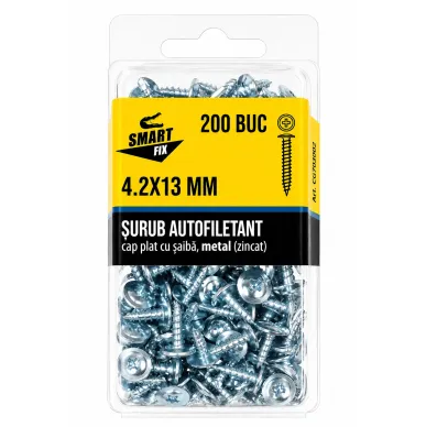 Șurub autofiletant pentru metal 4,2*13 cu cap plat și șaibă zincat 56SFP (50 buc.)